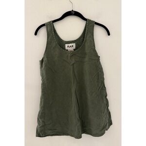 FLAX Women Olive Green 100% Linen Scoop Neck Tank Top Small Made in USA boho